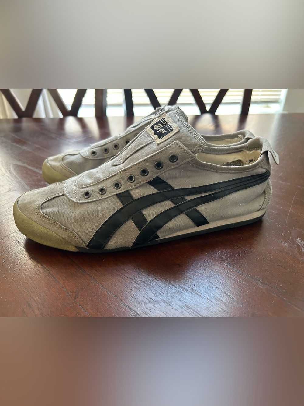 Onitsuka Tiger by Asics Men's Gray Canvas Slip-On Sneakers with Black Stripes